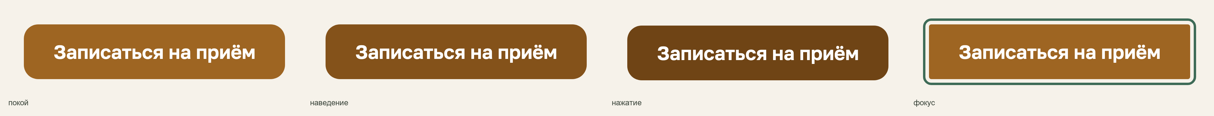 Покой, наведение, нажатие, фокус с клавиатуры. Снято принудительным включением псевдоклассов на живой странице, а не нарисовано отдельными макетами.